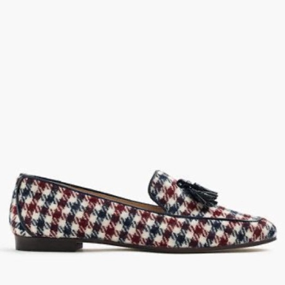 J. CREW Charlie Tassel Loafers Burgandy, White & Navy Blue Tweed Houndstooth 🎉 - Picture 5 of 15
